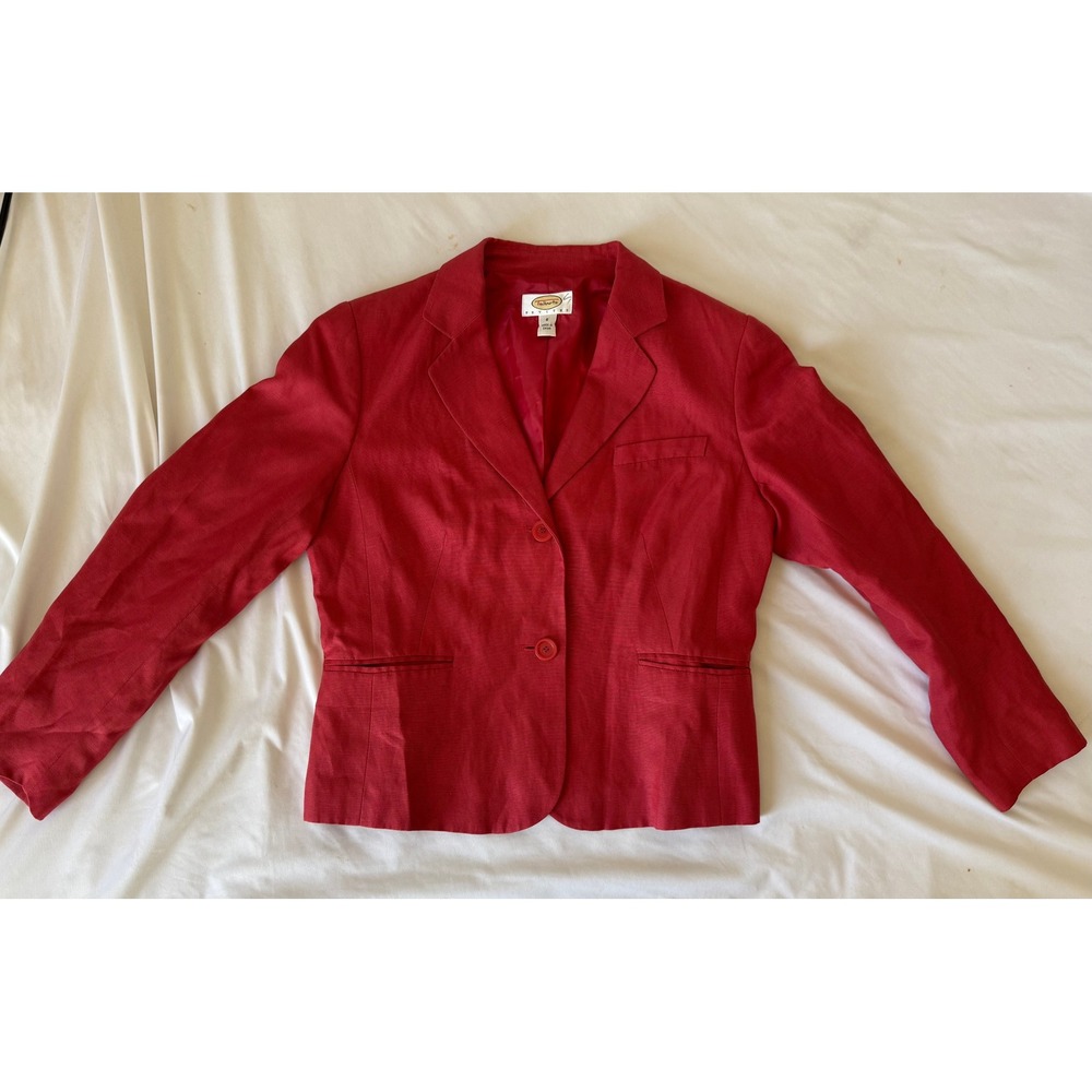Talbots Petites Red Linen Blazer Two Button Tailored Jacket Size 8P